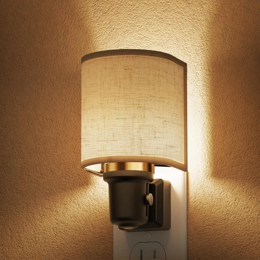 

Night Lights Plug into Wall 0100LM Linen Fabric Farmhouse Decor Dusk to Dawn Sensor Night Light 1W Dimmable Night Light Soft L