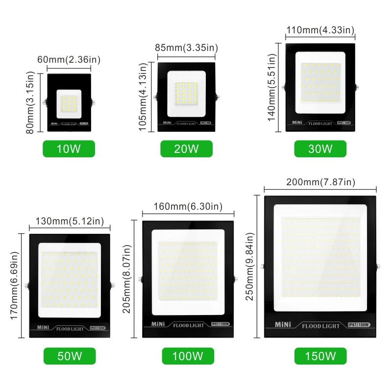 Imagem -02 - Refletor de Luz de Inundação Ip67 Impermeável Holofote ao ar Livre Iluminação Pública Lâmpada de Jardim 10w 20w 30w 50w 100w 150w