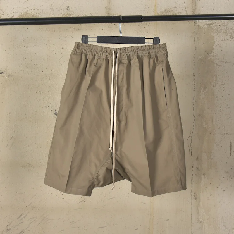 

High Street Men's Casual Shorts Brown Solid Pants for Man Drawstring Shorts Male Cotton Fashion Men's Clothing