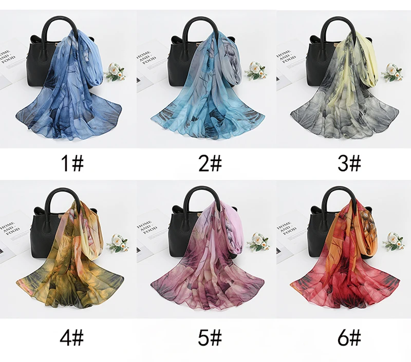 Chiffon-Schal mit Lotus-Aufdruck, modischer, leichter Halstuch für Damen, Sommer-Hals-Sonnenschutz, Seidenschal, 150 x 50 cm – Detail 10