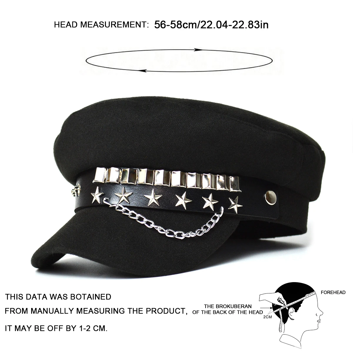 Unisex Star Chain Military Hats Flat Top Baseball Caps For Women Outdoor Sports Cadet Sunscreen Hat