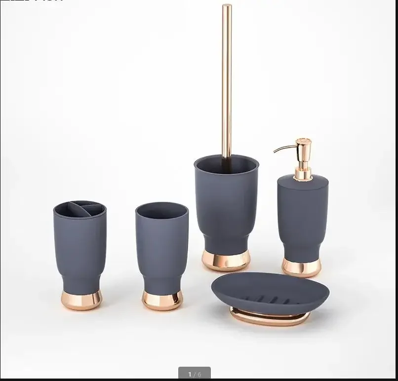 

Легкий роскошный дозатор мыла из пяти предметов для ванной комнаты и набор чашек для полоскания рта, туалетная щетка, скандинавский домашний набор туалетных принадлежностей для ванной комнаты