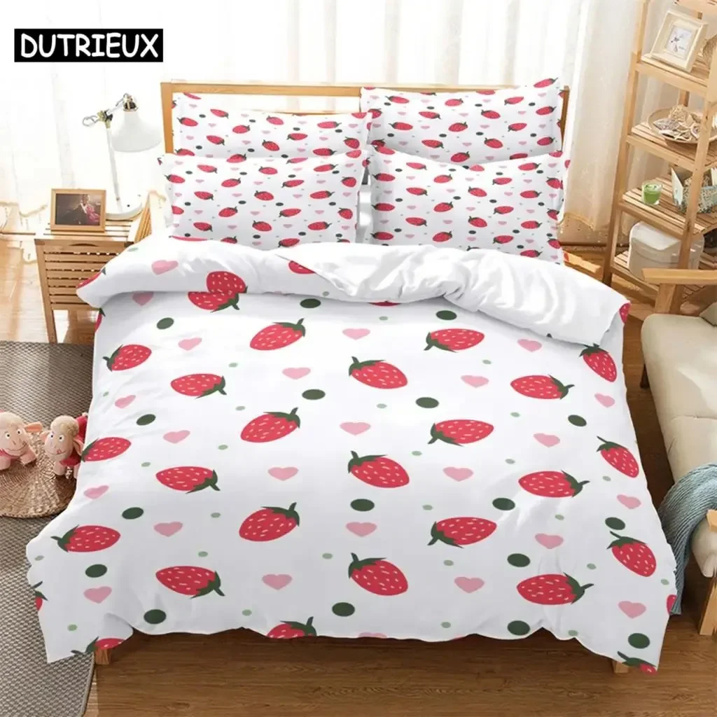 Strawberry 3D Digital Comfortable Duvet Quilt Cover Pillowcase Bedding Set Children Bedroom Decoration Home Textile