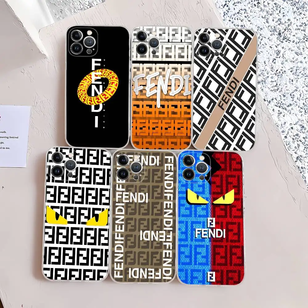 Funda de Teléfono con Logotipo F-fendi de Lujo para iPhone 11 12 13 14 15 16 17 Pro Max Plus, Carcasa Trasera Transparente