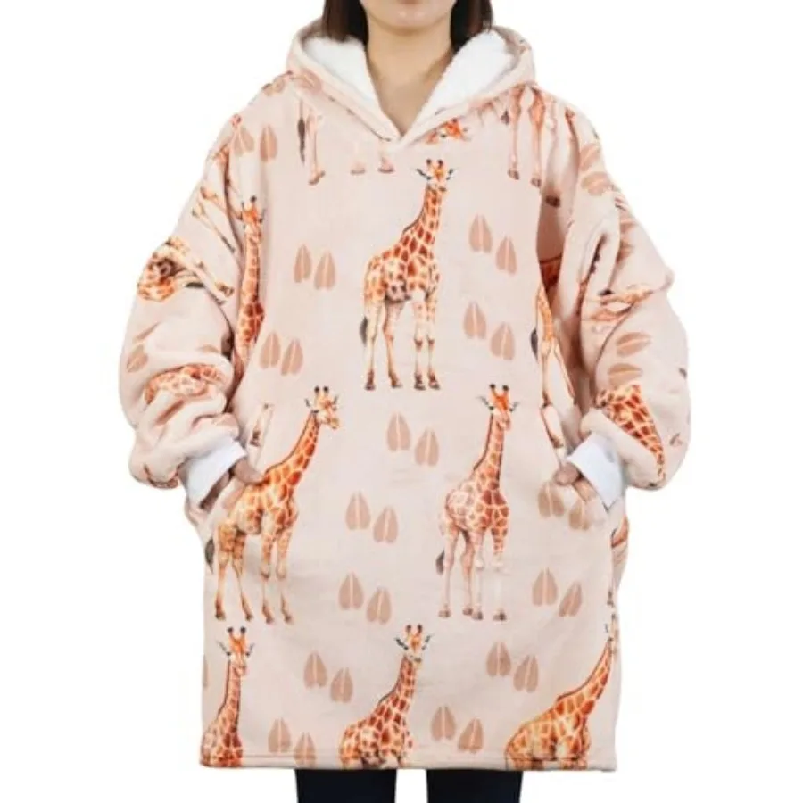 

Gifts for Lovers, Wearable Flannel Blanket Hoodie with Two Large Pocket
