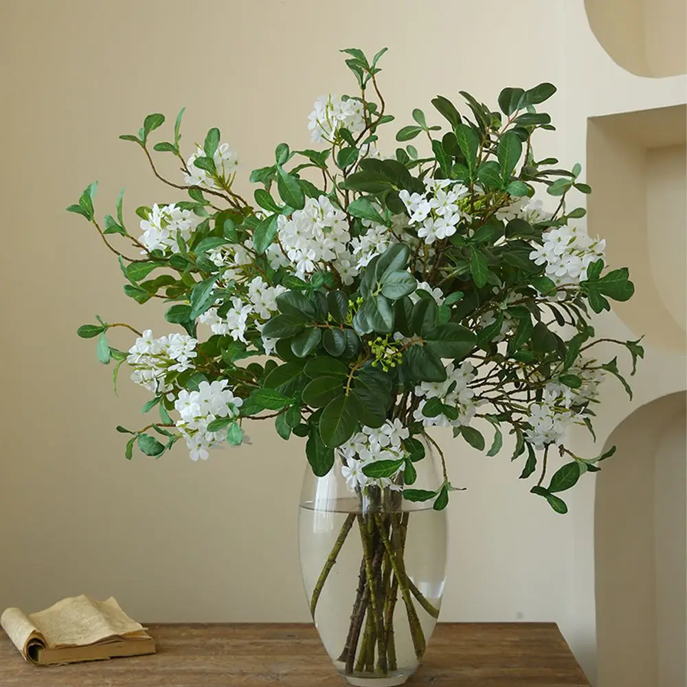 

Long Stem Artificial Blue Mist Flower Green Leaf Handmade Simulation Mini Hydrangea Plastic DIY Fake Flowers Wedding Party Decor