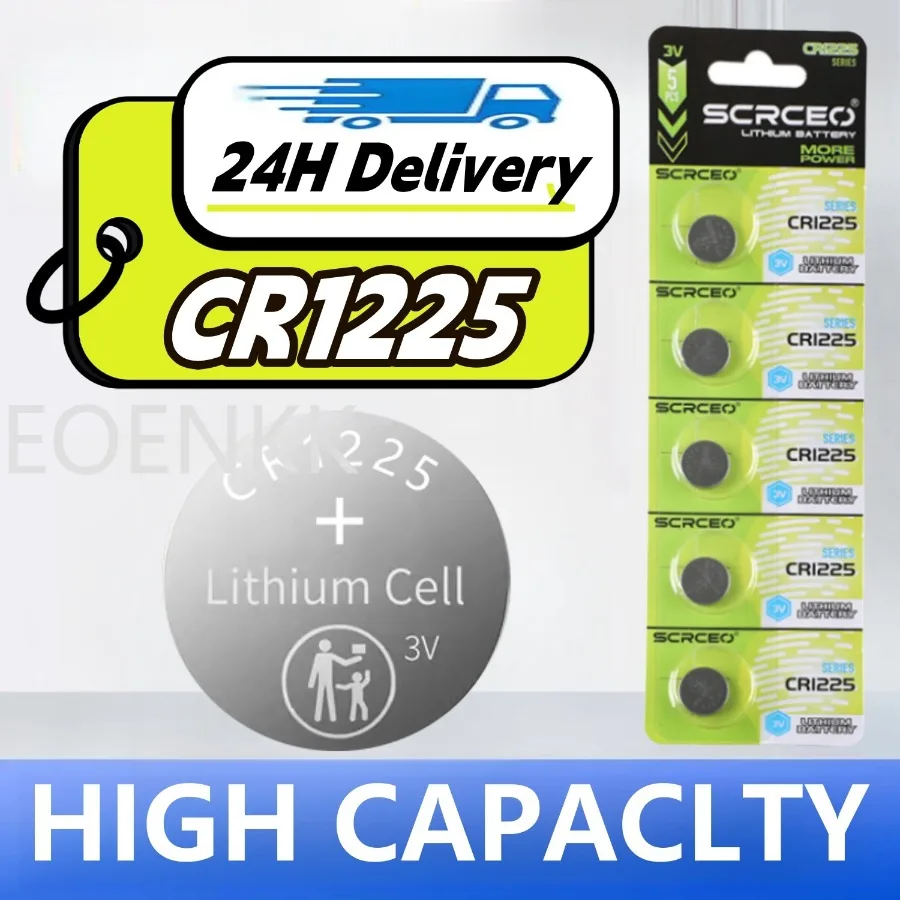 Bateria de lítio para calculadora relógio e chave do carro, 3V, compatível com CR 1225, BR1225, KL1225, ECR1225, Bulk, 2-50pcs