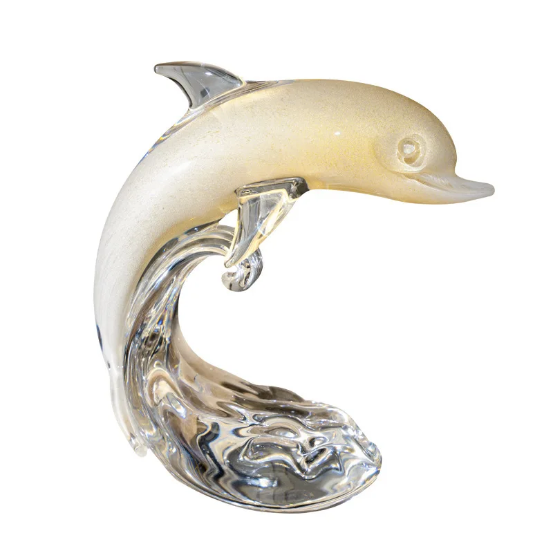 

Crystal glass dolphin jumping wave shape living room TV cabinet ornament
