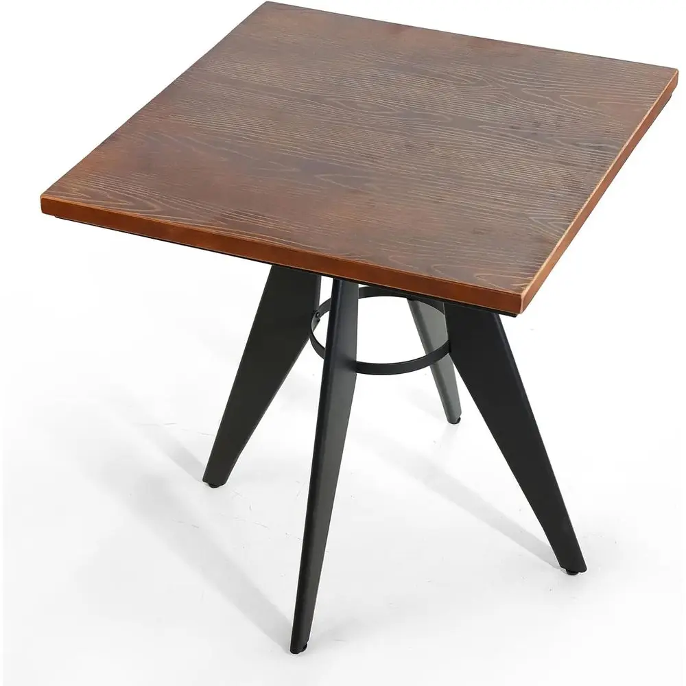 

Pine Wood Top Industrial Dining Table, 27.6 x 28.15, Metal Base, Brown Top, Space-Saving Design