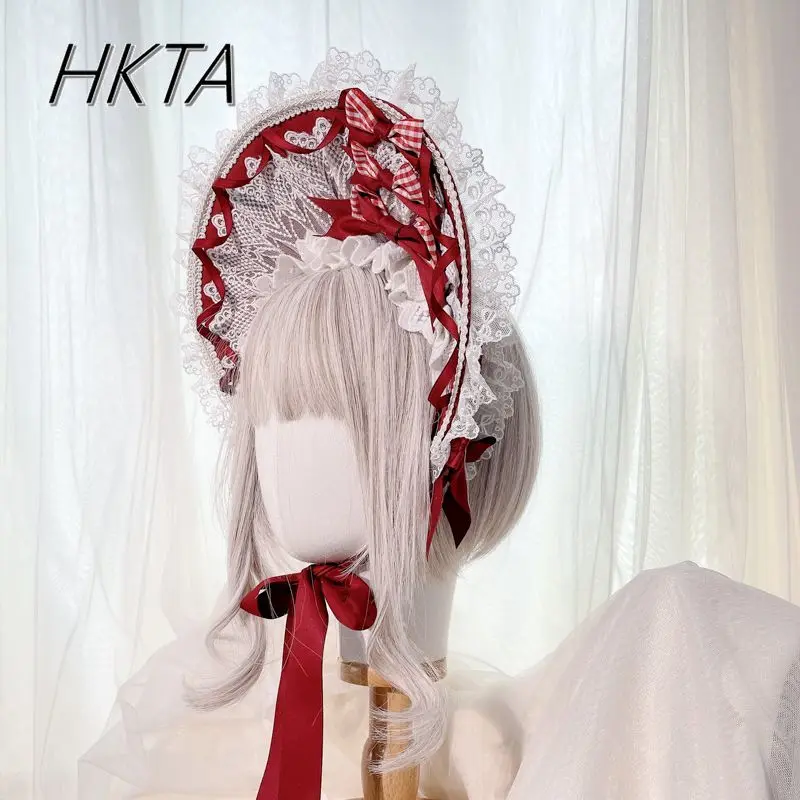 Kawaii Ästhetische Handgemachte Hut Frauen Lolita Mädchen Farbe Passenden Süße Rote Schleife Flachen Hut Sommer Neue Lolita Cos Haar Zubehör