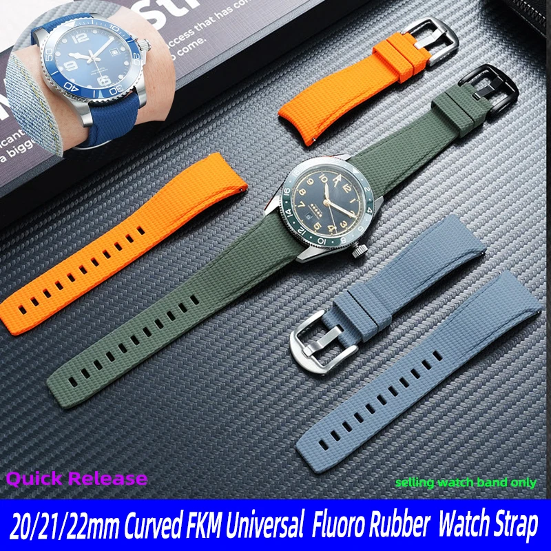 

20/21/22mm Curved FKM Fluoro Rubber Quick Release Watch Strap Woven Pattern Band Diving Universal Bracelet For Omega Rolex Seiko