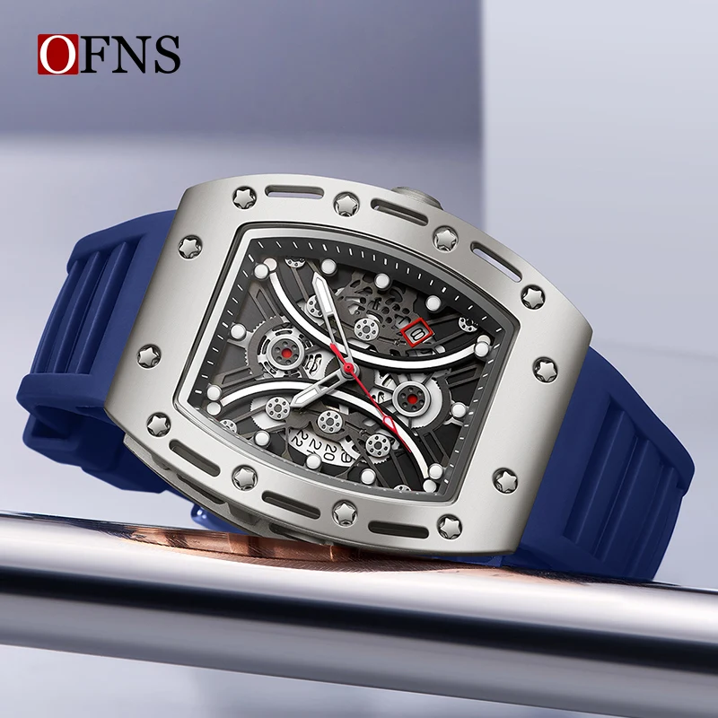 OFNS Top Brand New Quartz Men\'s Watch Fashion Trend Wine Bucket Design Silicone Strap Calendar Waterproof Luminous Sports Watch