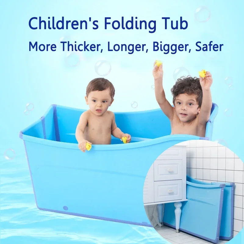 Large Folding Insulated Bathtub for Children, Thicken Pink/Blue Kids Bath Barrels, Heightening Design for Boys and Girls