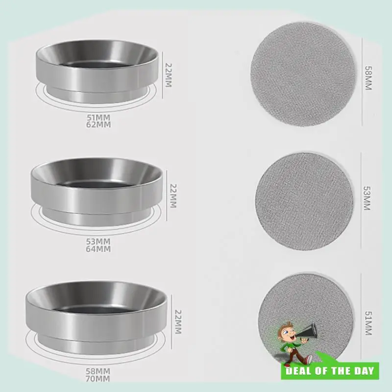 تسليم 24 ساعة محرك القهوة اسبريسو القهوة النمام الموزع إبرة الفولاذ المقاوم للصدأ تلقي مسحوق حلقة مجموعة أداة القهوة E