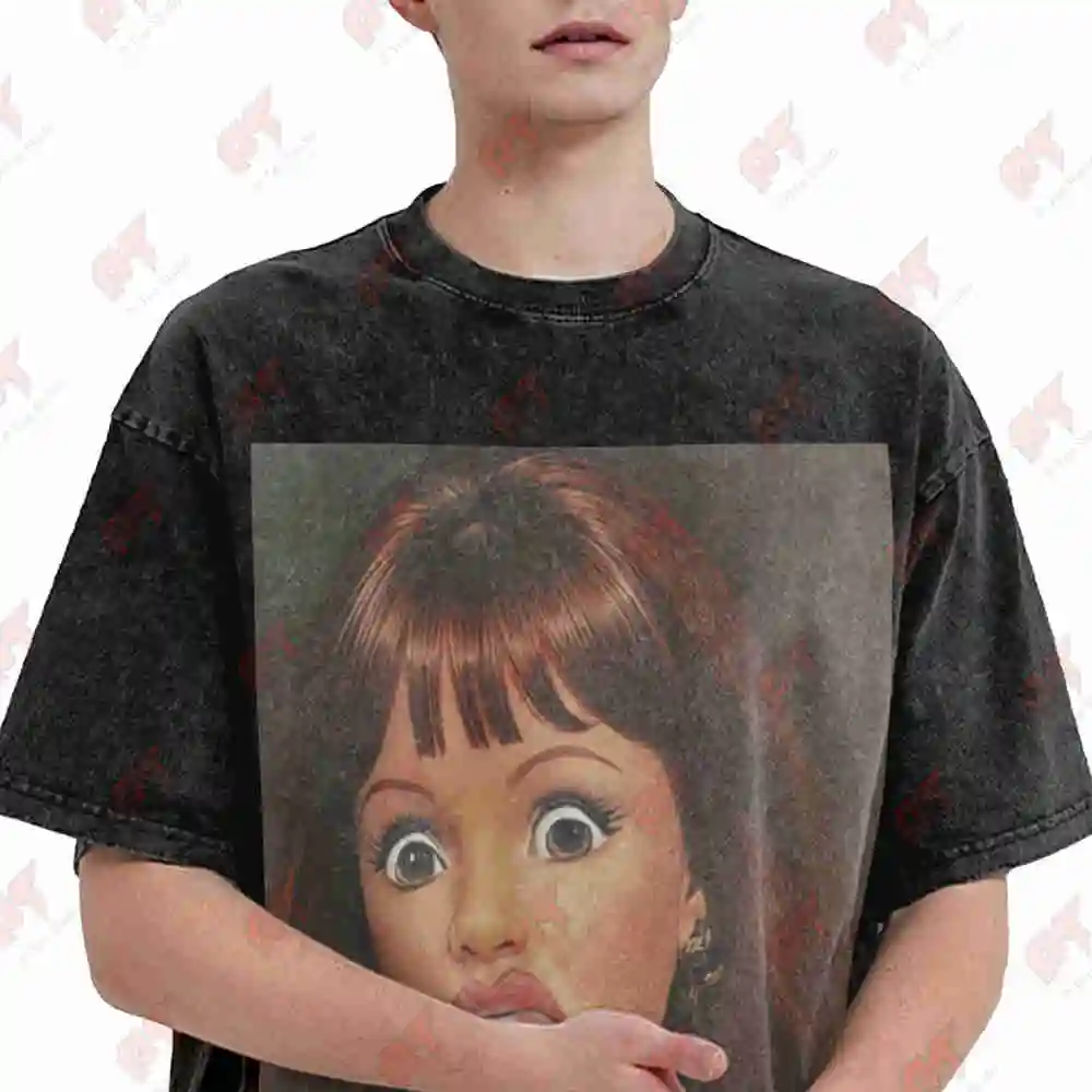 Surprise Doll Face Kawaii Vintage Washed Tee Pure Cotton T-Shirt