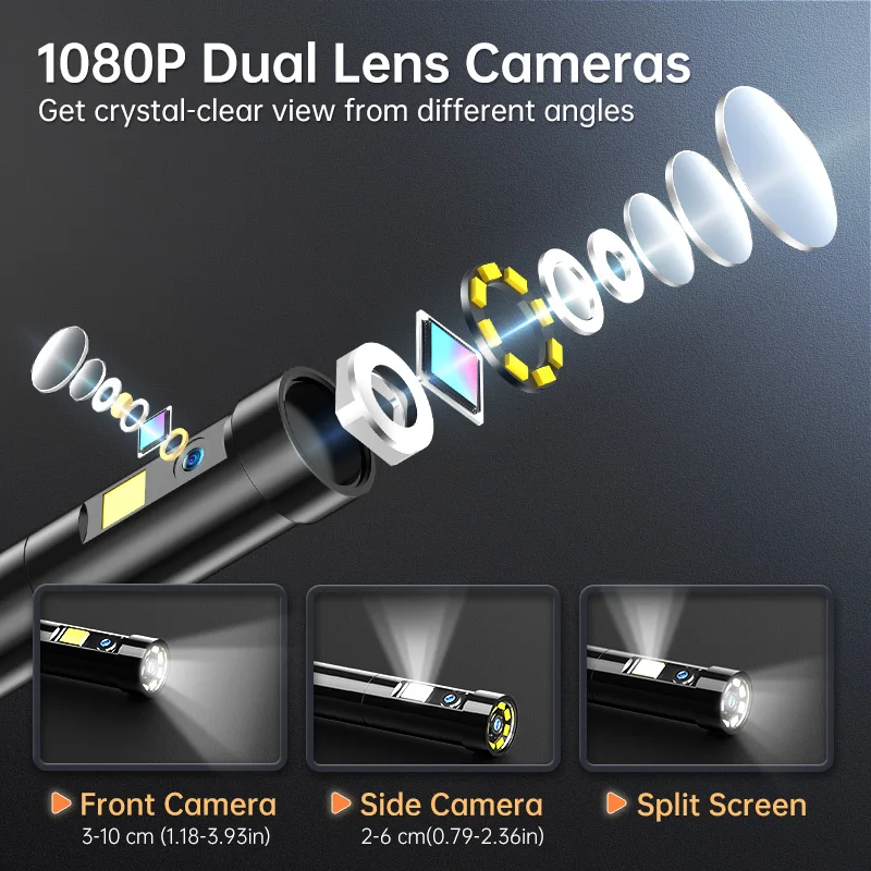 5inch Dual-Lens Endoscope Camera with Light 1080P Borescope 16.5FT Flexible Sewer Camera IP67 Waterproof Plumbing Snake Camera