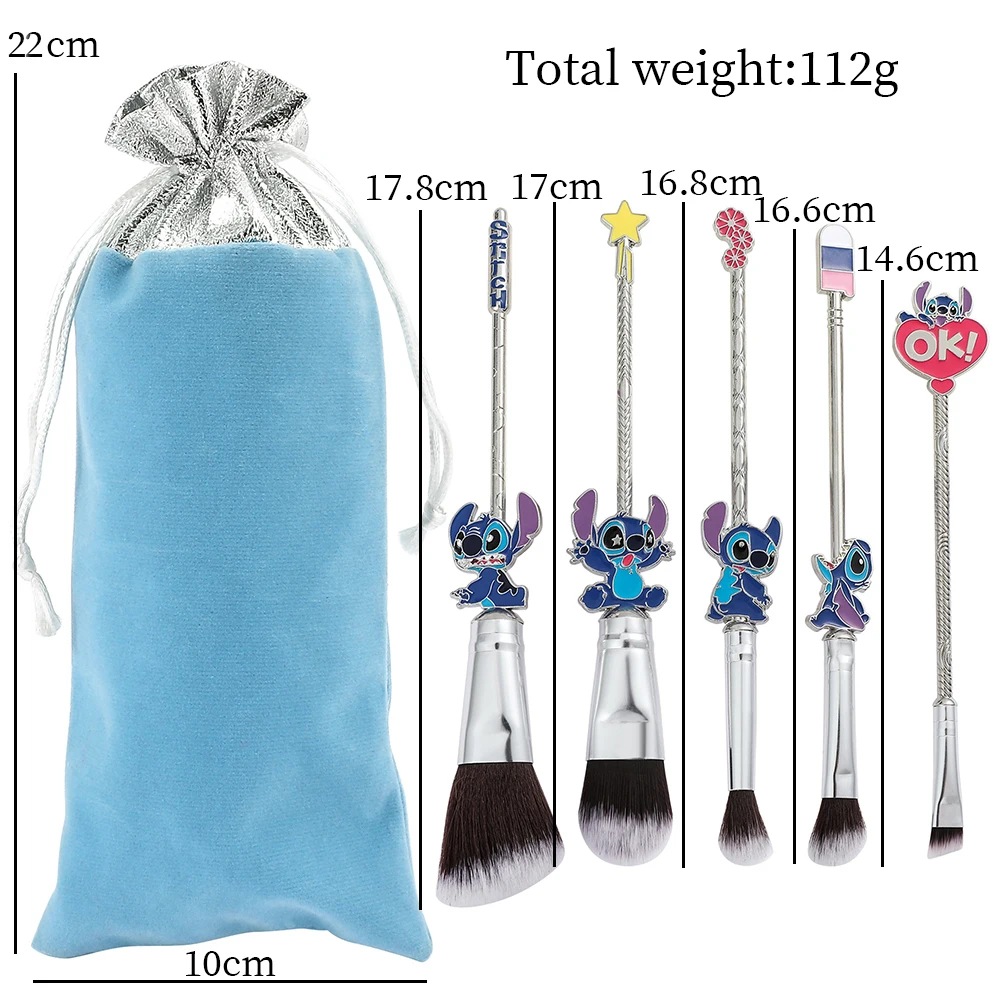 Disney Lilo & Stitch Makeup Brush, Anime Figure, Powder, Eye Shadow, Foundation, Blush, Blending, Beauty, 5Pcs