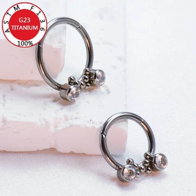 2/5Pcs 16G G23 Titanium Piercing Nose Ring Hinged Segment Tragus Zircon Earrings Septum Clicker Women Charming Body Jewelry
