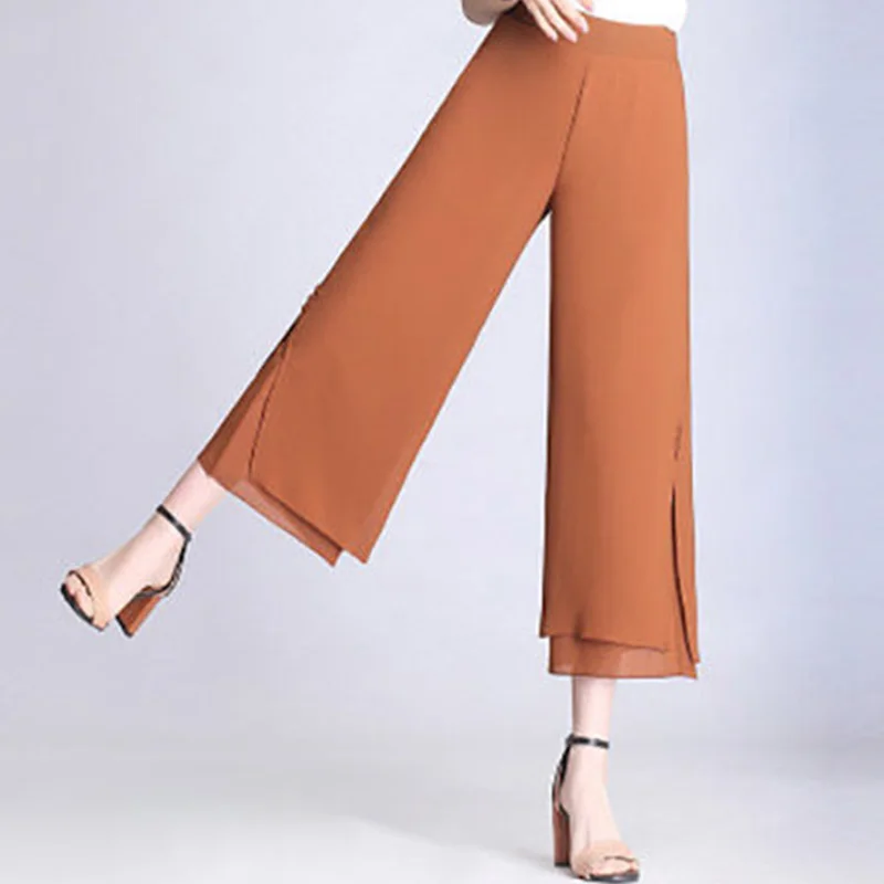 

Elegant Loose Elastic High Waist Spliced Solid Color Pants Women 2023 New Oversized Office Lady Commute All-match Casual Capris