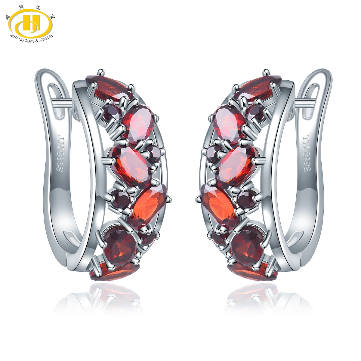 Natural Red Garnet Sterling Silver Clip Earring 6 Carats Garnet Genuine Women Classic Style Fine Jewelry S925 Original Design