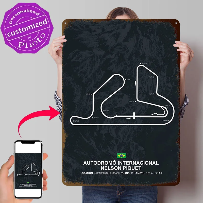 Nelson Piquet Circuit Personalized 3D Textured Metal Poster Wall Art Tinplate Sign for Decoration Room Home Decorations Decor