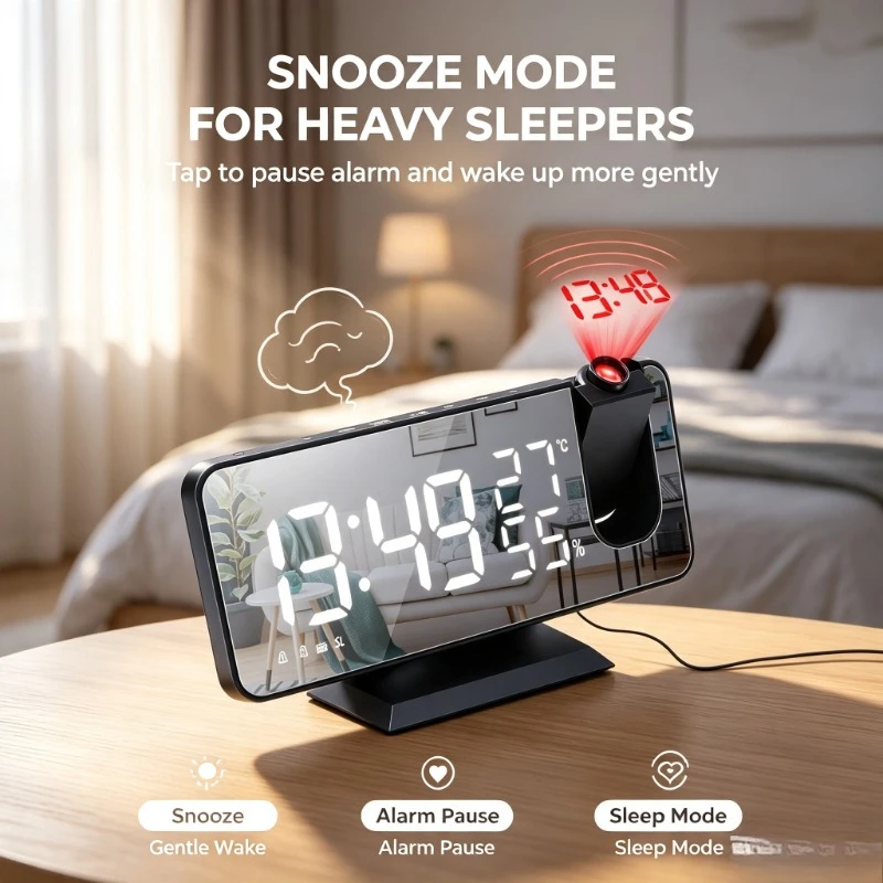 Snooze‑Enabled Smart Alarm Gadget, 180‑degree Time Projection Clock For Office Desk Daily Schedule Remind