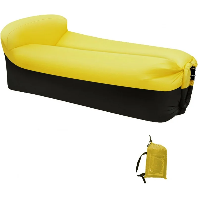 Yellow Black Inflatable Lounger Air Sofa Portable Outdoor Couch with Storage Bag Fast Inflate for Camping Beach Hiking Festival