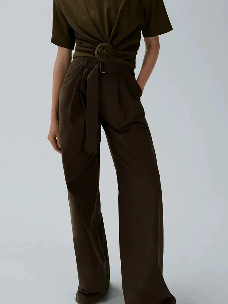 Spodnie damskie Dwuczęściowe zestawy Seksowny brązowy drapowany gorset bez ramiączek Top + spodnie Garnitury Spodnie Party Wieczór Celebrity Set