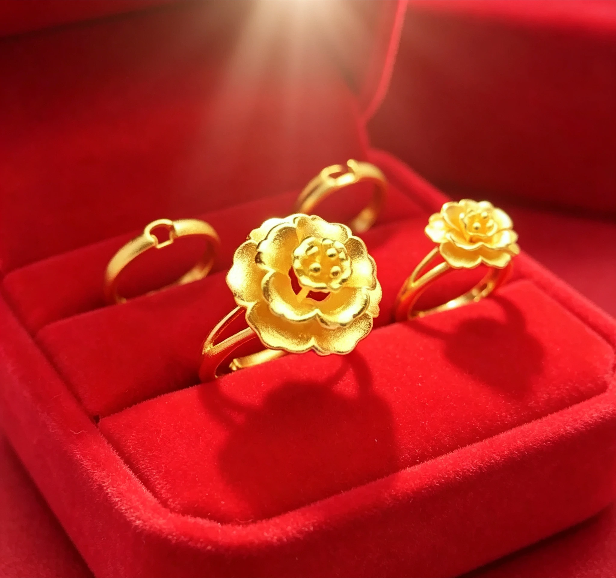 EternaGold 24K real  women's  jewelry  ring adjustable Au999 large pistil flower gift to give to Giving gifts for friends