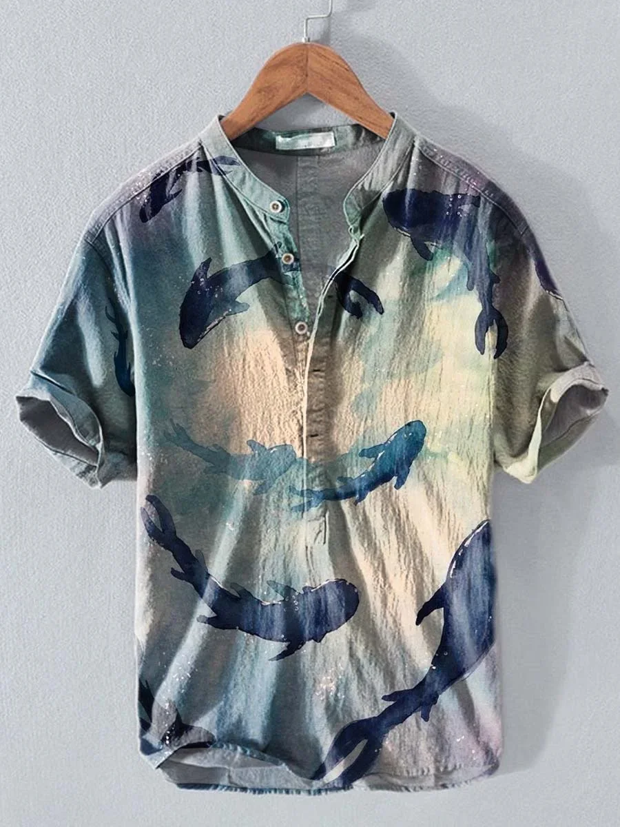 

New 2025 Deep Sea Fish Art Print Casual Line Polo Shirt