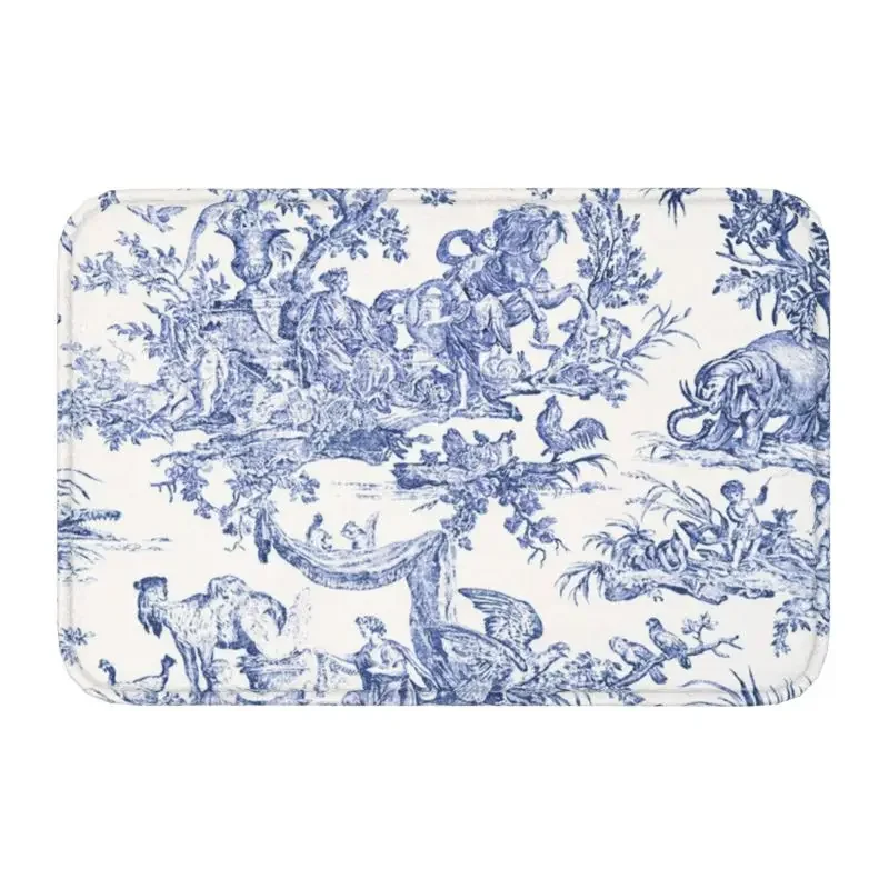 Navy Blue Toile De Jouy Doormat Non-Slip Bathroom Kitchen Mat Garden Garage Door Floor Entrance Carpet Rug