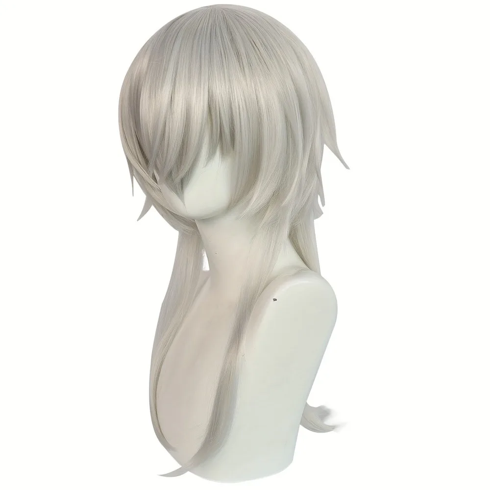 الاصطناعية متوسطة طول فضي أبيض مستقيم الطبقات شعر مستعار تأثيري أنيمي