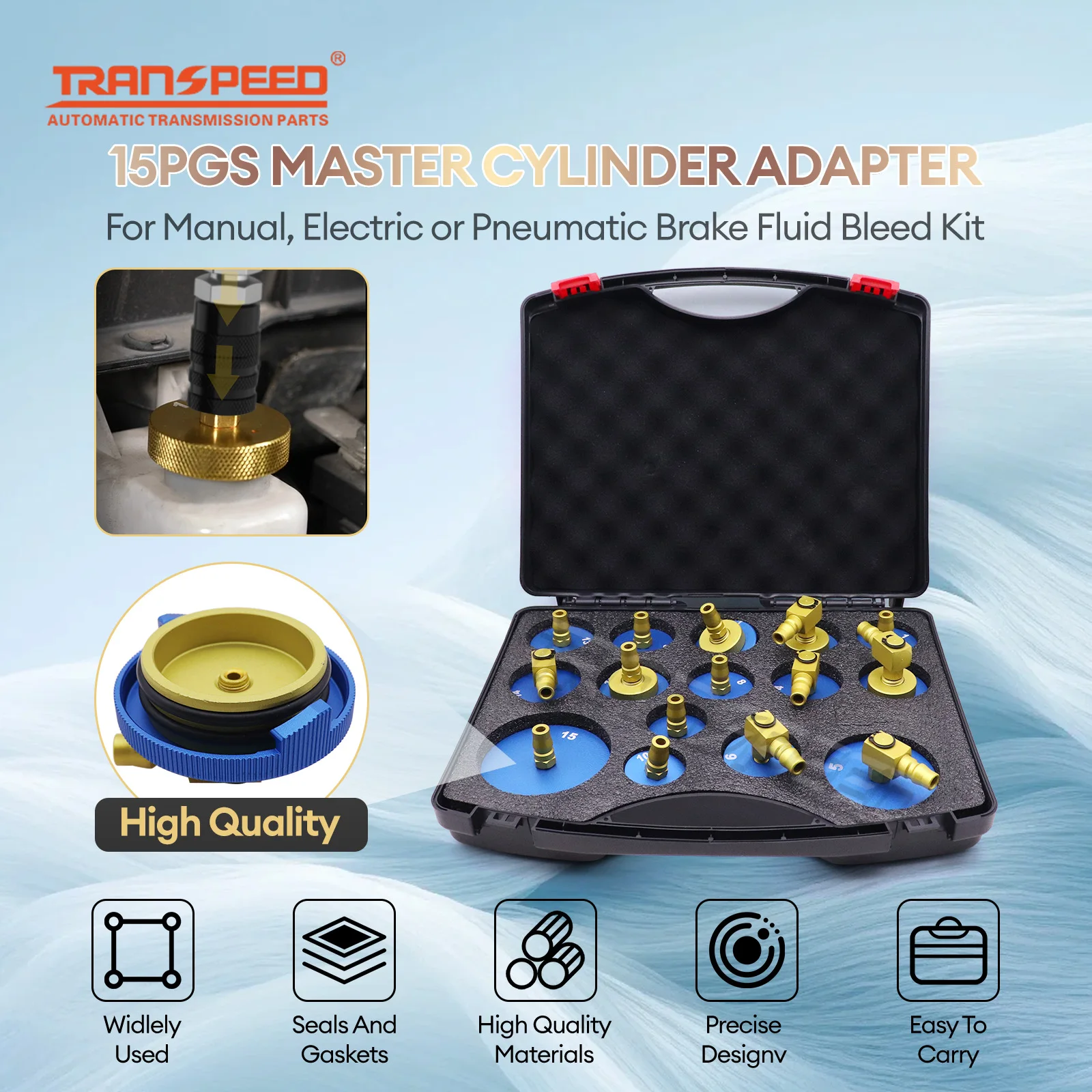 

TRANSPEED 15PCS Car Brake Fluid Replace Tool Auto Oil Connector Bleeder Exchange