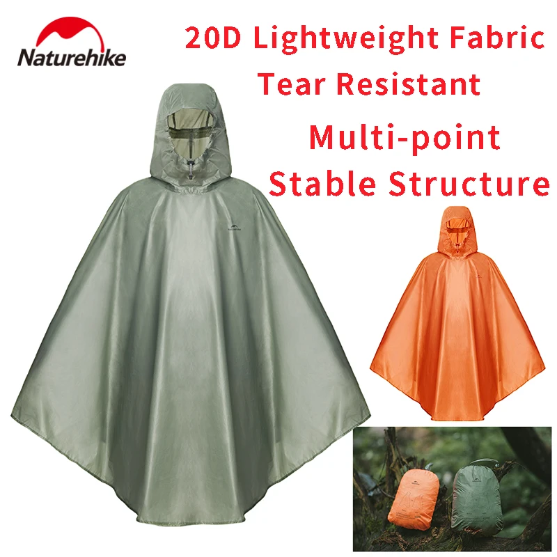 

Naturehike Lightweight Cape Raincoat 20D Nylon High-Strength Tear Resistant Three-Dimensional Cut Hood Backpack Rain Protection