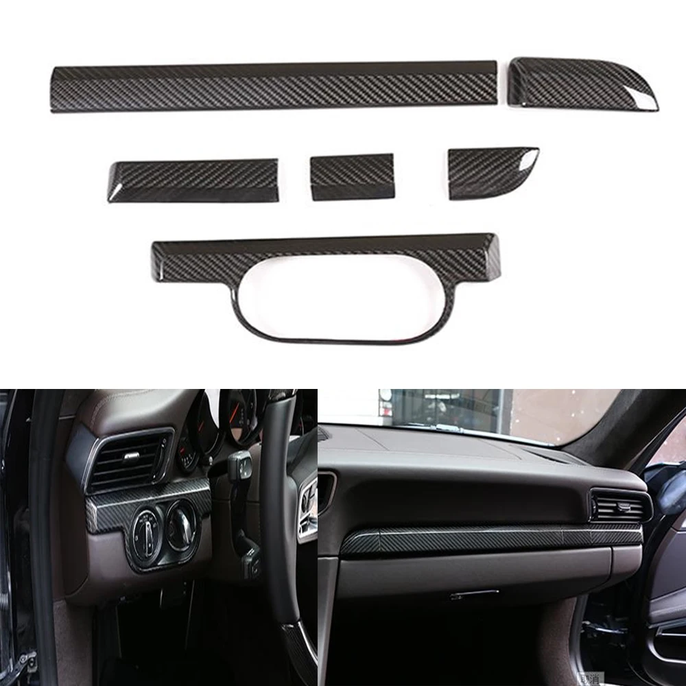 

6PCS Dashboard Trim Real Carbon Fiber Dash Center Console Cover Strip For Porsche 718 Boxster Cayman 911 2016up