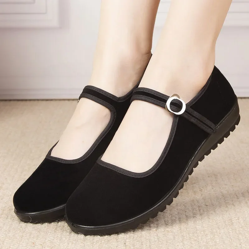 Sapatos Femininas Women Light Weight Comfort Black Flock Ballet Dance Flat Shoes Lady Casual Home & Street Comfort Shoes A102