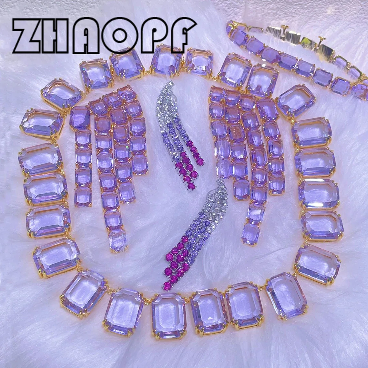 

High Quality 2025 New Trend Fine Anniversary Jewelry Set Charm Purple Shining Crystal Fashion Necklace Bracelet Earring ForWomen