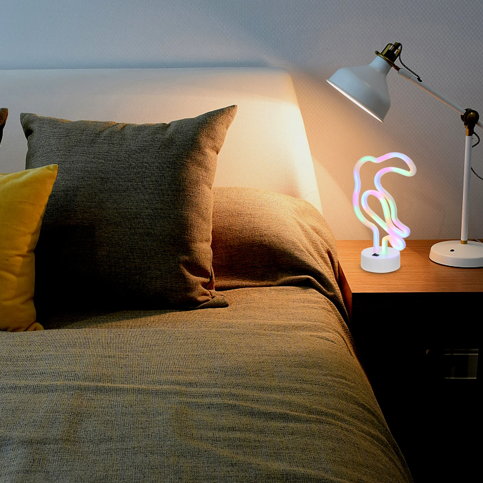 علامة النيون لغرفة النوم الببغاء الفني مصباح LED ضوء الليل الديكور الإبداعي الدافئة جو حيوي الجدول الجرف عباءة