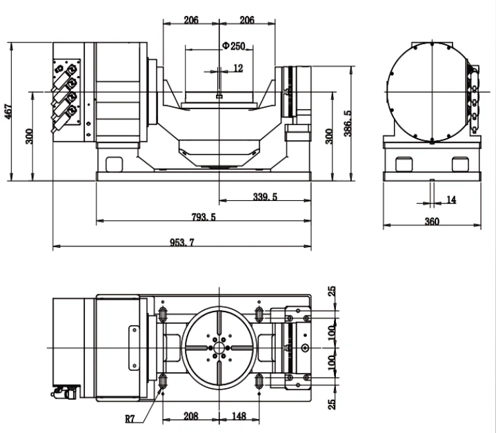 CNC 5th Axis Rotary Table 250mm Cradle Type Table Milling Machine for Machining Center