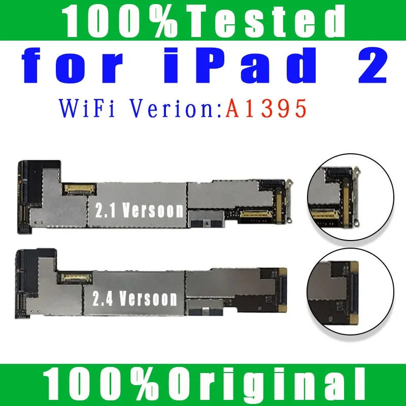 100% Original A1395 WIFI Version A1396 or A1397 3G Cellular Clean iCloud Mainboard Free iCloud For IPad 2 Logic Board Replace