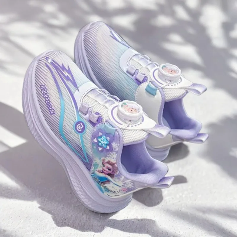 

Детские кроссовки Disney для девочек, обувь принцессы Эльзы «Холодное сердце», детская кожаная студенческая спортивная фиолетовая обувь для бега, размер 27-38