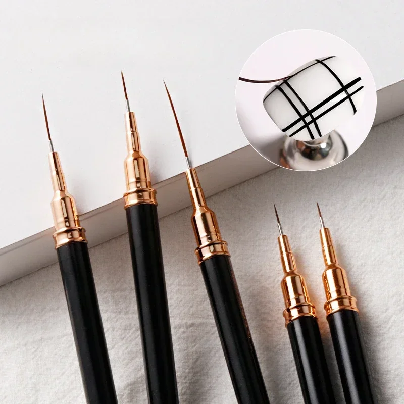 Black Nail Art Liner Brushes 5 Size Painting Nail Design Pen7/9/11/15/25mm Drawing Tool for Long Lines Thin Details Manicure Pen