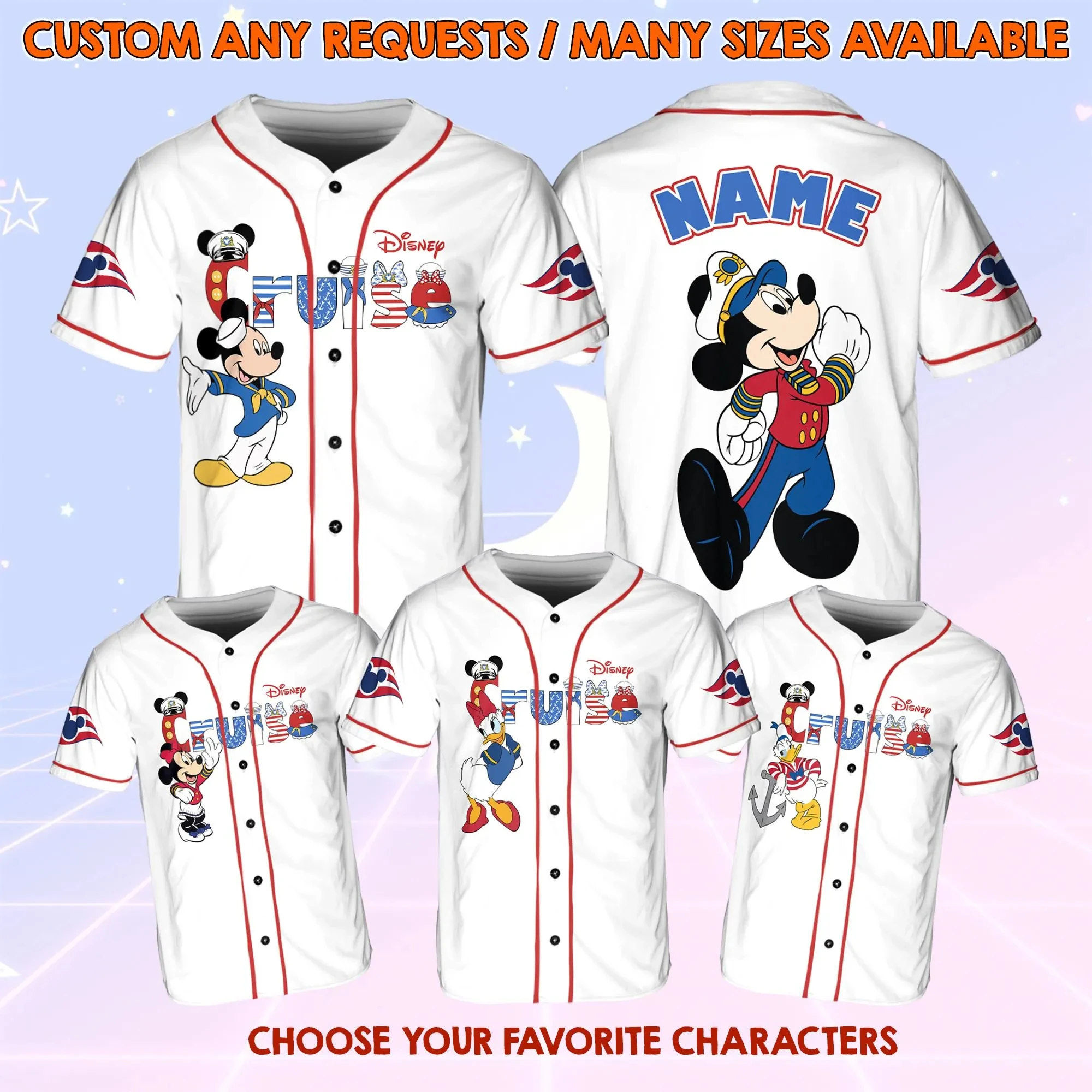 

Джерси Disney Cruise Line 2025 с Микки и друзьями Круиз-Джерси Disney для взрослых и детей Cruise Line 2025 Дорожная рубашка