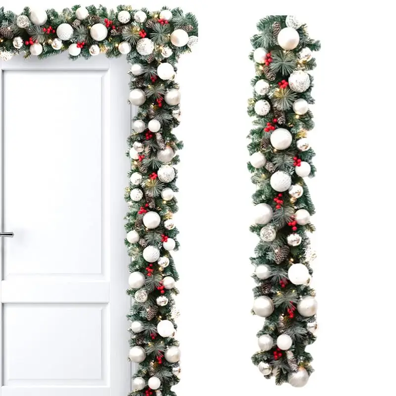 Outdoor Garland With Lights Battery Operated 53 Inch Christmas Garland With 8 Changeable Lights Plug-In Featuring Pinecones Red