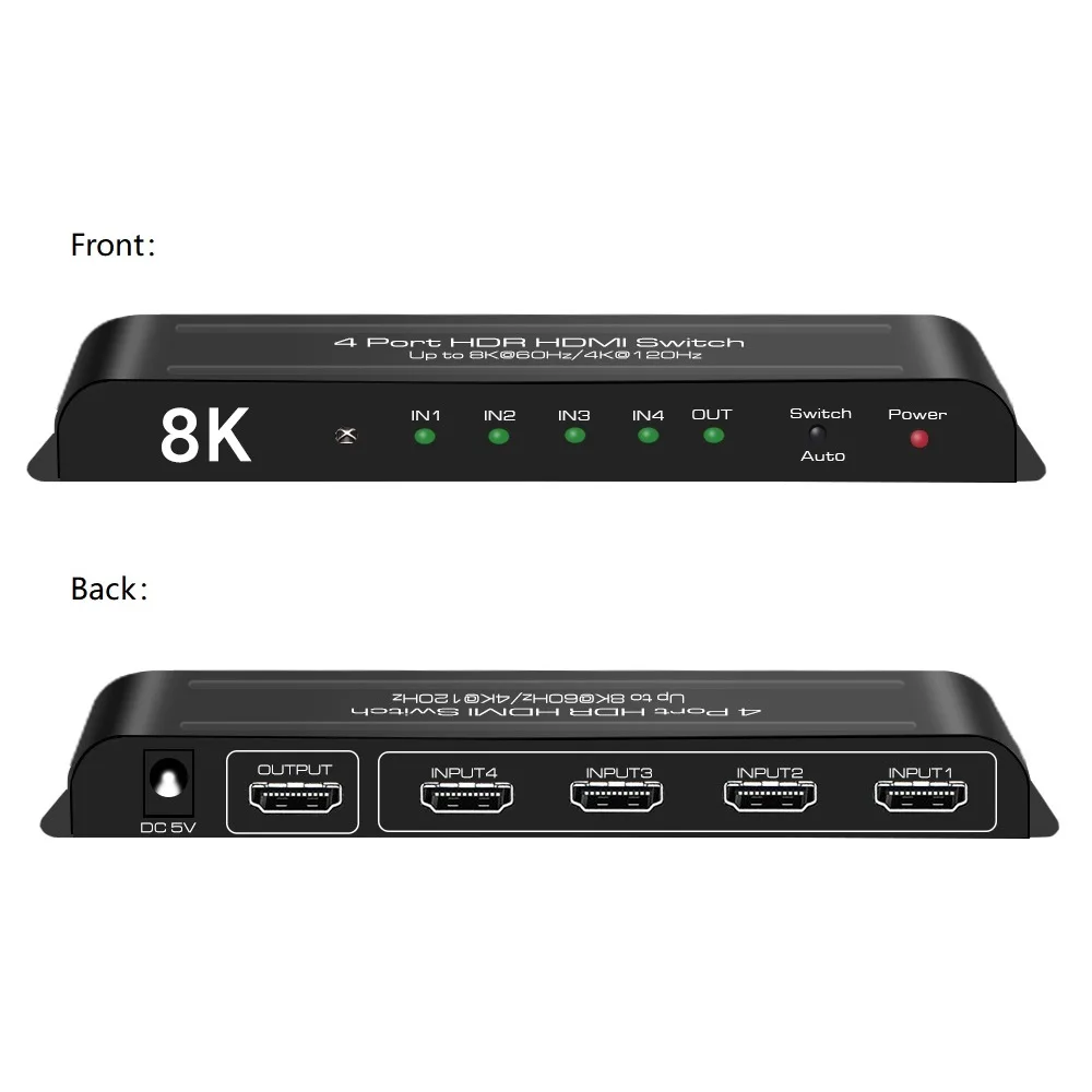 Imagem -02 - Interruptor Automático Compatível com Hdmi 8k Switcher em V2.1 4x1 Hdcp2.3 Controle ir 4k120hz Hdr10 Vrr Hlg Hdr Allm Dolby Vision Atmos