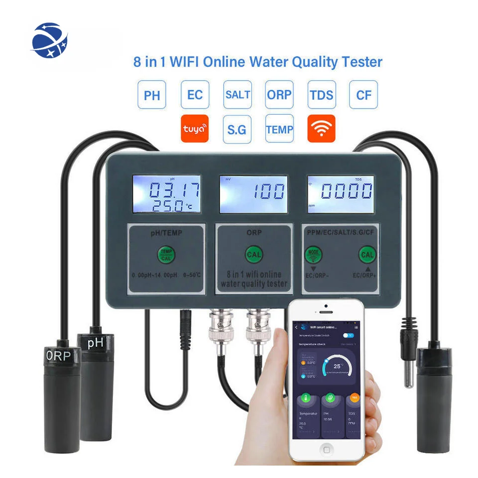 

YUNYI Multifunctional 8 in 1 Digital Water Quality Detector Wireless WiFi Remote Monitoring Online Multi Parameter Water Tester