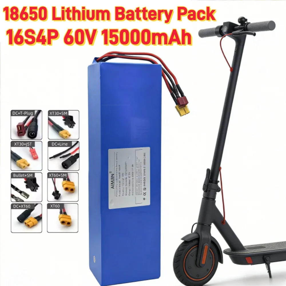 

60V 15Ah 16s4p lithium-ion battery pack 60V 2000W electric battery, built-in 50A BMS+charger
