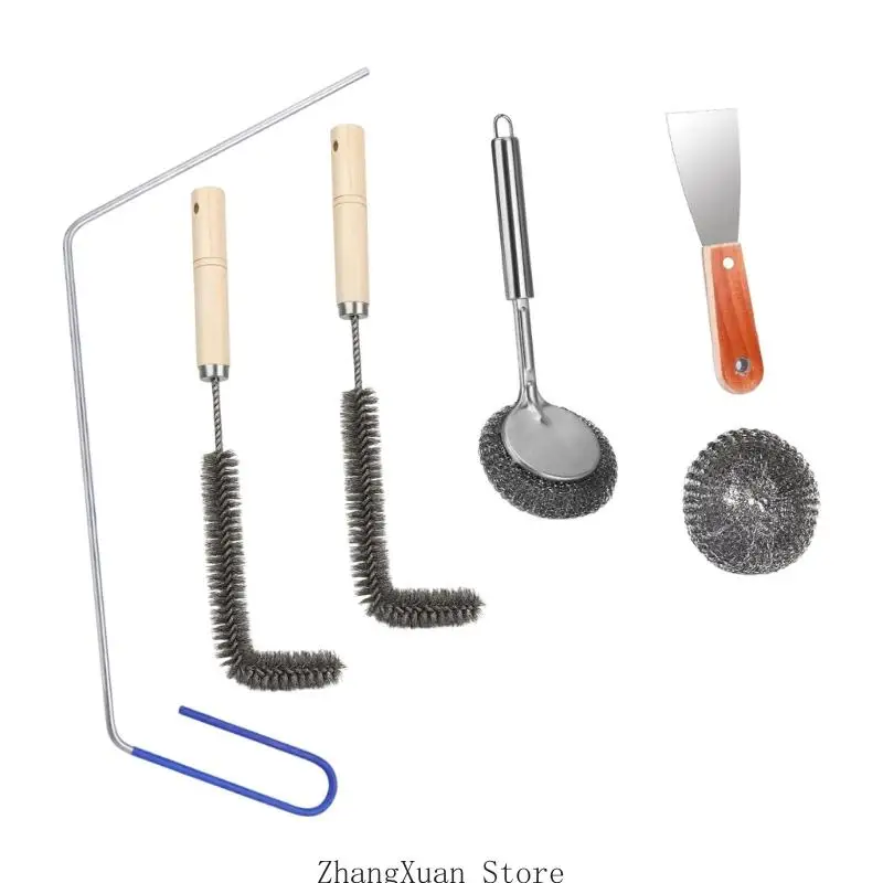 Tiefenölreiniger-Set für gewerbliche Küchen mit Metallschaber, Pad-Bürste, zwei L-förmigen Bürsten und Haken für die – Detail 10