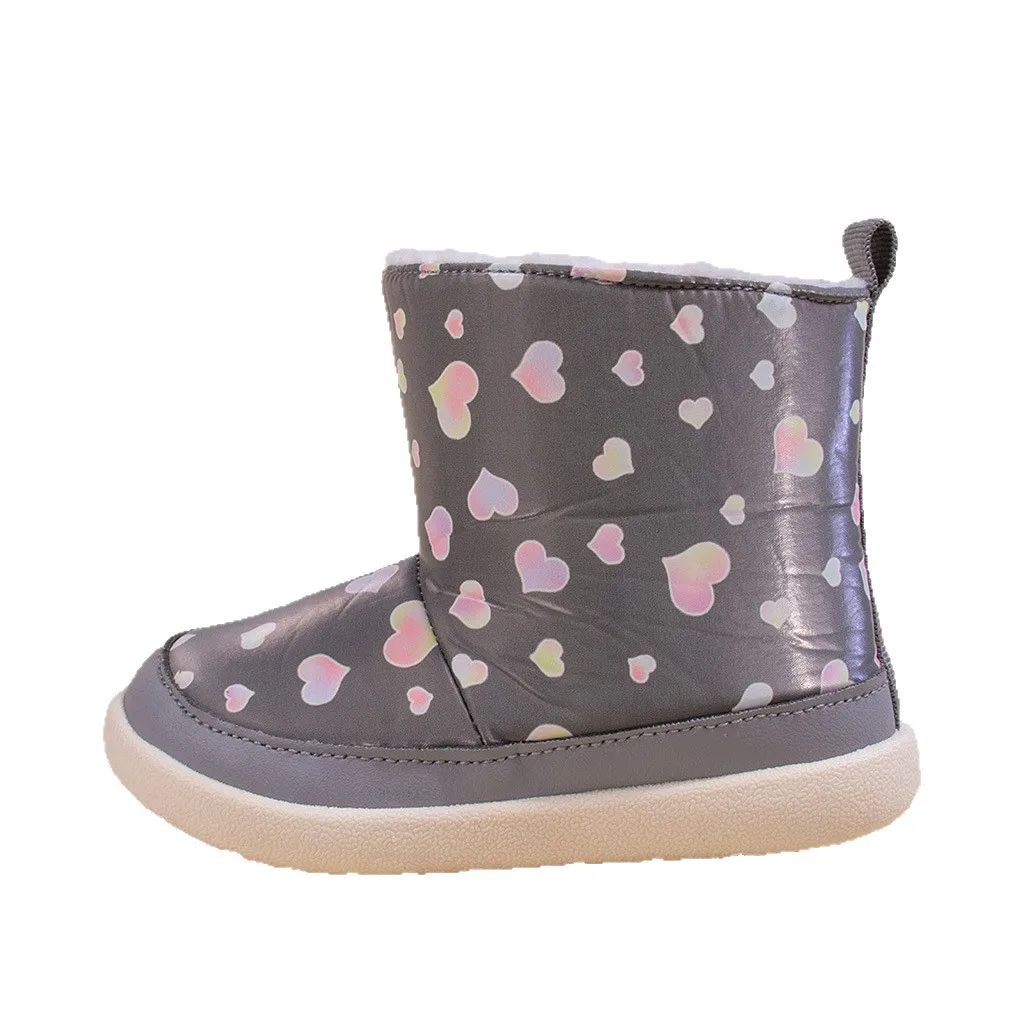 Girls' Heart-Print Snow Boots – Waterproof, Fleece-Lined, Soft-Sole Winter Boots for Toddlers & Kids
