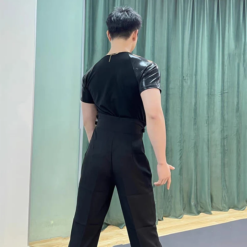 Pantalones de baile latino para hombre, pantalón negro de cintura alta, ropa de competición de baile de salón, traje de baile de Salsa Cha DNV16453,